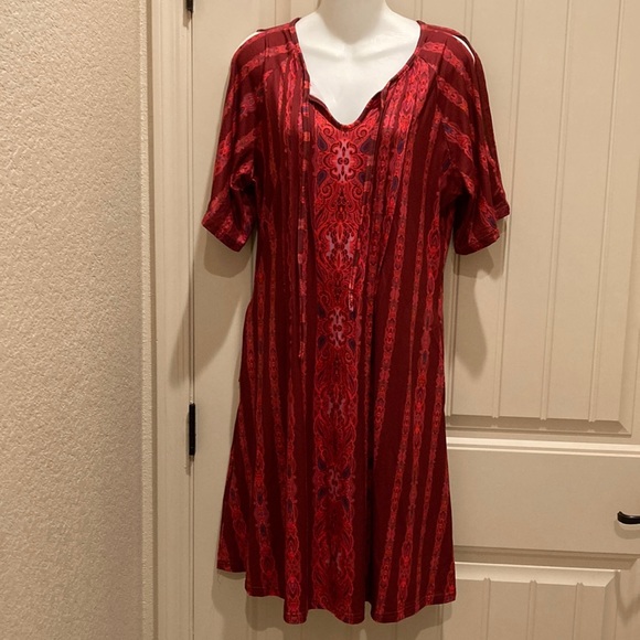 Reborn New York Women’s Size M Dress Cold Shoulder Pintuck Ties Stretchy Pockets - Picture 1 of 8